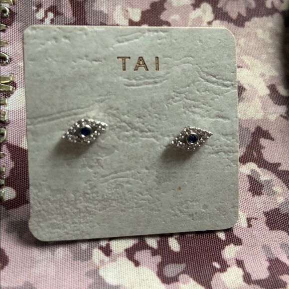 Evil Eye Earrings Sterling Silver-plated Clear and Blue Stones TIA NEW Sapphire - Picture 2 of 4